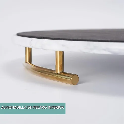 Vista 9 de Bandeja de mármol blanco con asas doradas, bandeja decorativa redonda de mármol para tocador