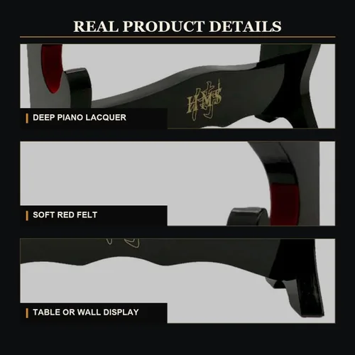 Vista 3 de Pie de mesa de madera negra laqueada Handmade Sword, para espadas katana o wakizashi, de lujo, cuadro titular de la visualización