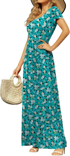 Vista 4 de DB MOON Womens 2025 Summer Maxi Dresses Casual Short Sleeve Empire Waist Spring Long Dress with Pockets