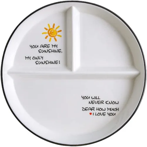 Vista 10 de Platos divididos de porcelana para niños, placas redondas de control de porciones para pérdida de peso para adultos, platos llanos con compartimento