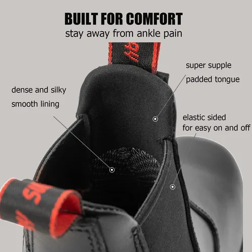 Vista 3 de SUREWAY Botas de trabajo sin cordones para hombre, mejoradas antideslizantes/resistentes al agua, peligro eléctrico, botas de trabajo mecánico