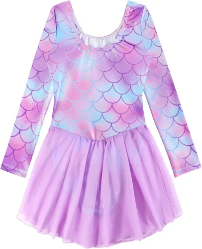Vista 2 de Leotardos de gimnasia con falda para niñas, tutú de ballet, vestido de danza, leopardo, sirena, unicornio, falda de gimnasia