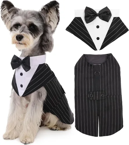 Vista 8 de Kuoser Conjunto de esmoquin para perro, traje de perro y bandana, disfraz Negro