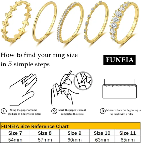 Vista 5 de FUNEIA Anillos apilables de oro para mujer, no se deslustra, a la moda, delicados, chapados en oro de 14 quilates, juego de anillos de pulgar