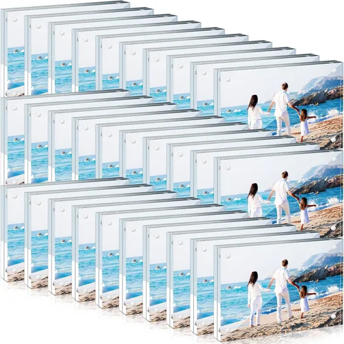 Vista 13 de Handepo Paquete de 30 marcos de fotos acrílicos transparentes de 4 x 4 pulgadas, marcos de fotos magnéticos de doble cara, 0.787 in de grosor, sin