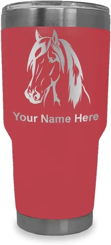 Vista 40 de LaserGram Vaso aislado al vacío de 20 onzas, cabeza de caballo 1, grabado personalizado incluido (negro)