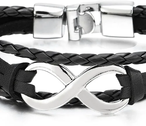 Vista 2 de COOLSTEELANDBEYOND Infinity Love Number 8 - Pulsera de cuero para hombres y mujeres, pulsera de tres filas