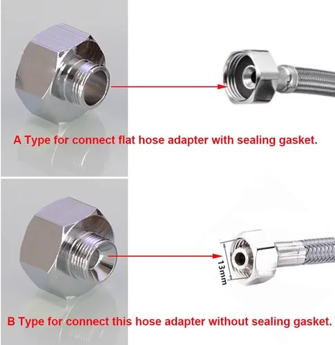 Vista 3 de Adaptador de tubo de rosca de latón, UE G1/2 pulgada hembra a US 9/16-24 UNEF Conector convertidor de rosca macho para manguera de suministro