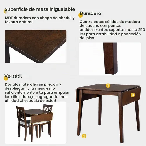 Vista 8 de Merax Mesa de comedor rectangular extensible de madera de 29 a 45 pulgadas con hoja caída, ahorro de espacio, fácil de montar, marrón Marrón/plegable