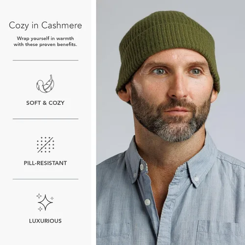 Vista 3 de Fishers Finery Sombrero con puños acanalados de cachemira 100% pura para hombre; ultra felpa