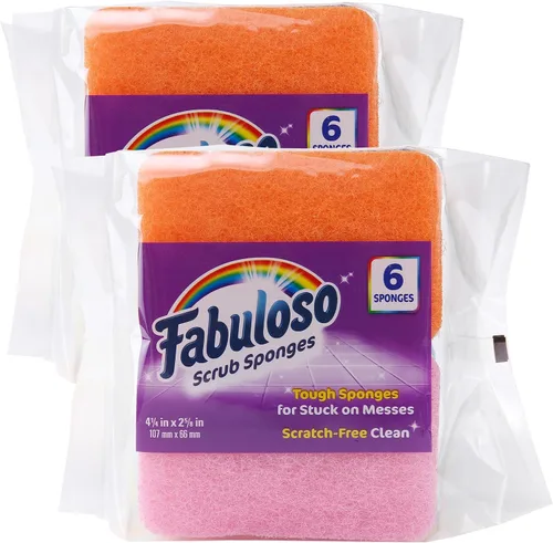 Vista 11 de Esponjas Fabuloso, Púrpura - Limpiador sin arañazos para platos y superficies - Esponja para lavar platos para una experiencia de limpieza audaz