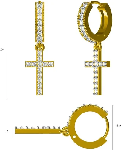 Vista 5 de TISHYA JEWELLERS Pendientes de aro colgantes con cruz de diamantes redondos de 2.00 quilates para hombre de oro amarillo de 14 quilates Fn, Piedra
