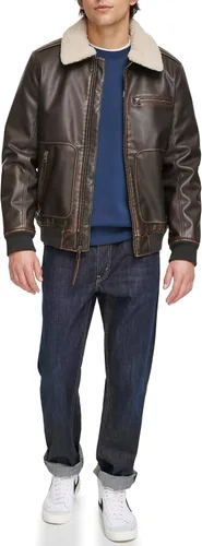 Vista 4 de Levi's Men's Faux Leather Aviator Bomber Jacket With Sherpa Collar