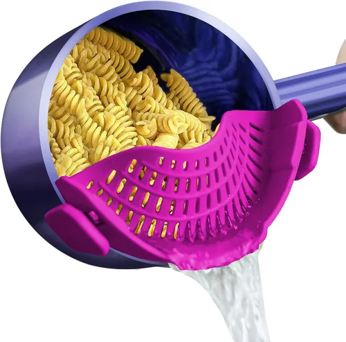 Vista 15 de AUOON - Colador grande con clip para todas las ollas y sartenes, colador de silicona de gran tamaño, diseño familiar, colador de pasta, colador