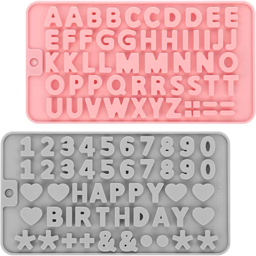 Vista 9 de 2 moldes de letras de silicona con números del alfabeto, moldes de caramelo de chocolate, antiadherentes, decoración de pasteles de feliz