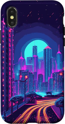 Vista 4 de Funda estética para iPhone 15 Vaporwave Anime City 80s 90s Futurism