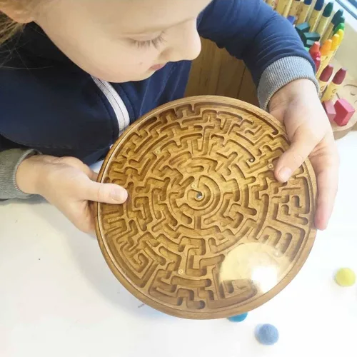 Vista 3 de Wooden Labyrinth Game double-sided Maze with three Steel Marble, Gift for Kids for Adults, Maze Brain Table Activity