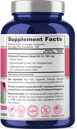Vista 2 de NusaPure Echinacea Goldenseal, 400 mg, 300 cápsulas vegetales (sin OMG, vegano)