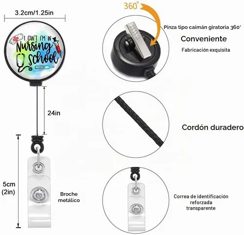 Vista 3 de Carrete retráctil azul para tarjetas de identificación con clip de cocodrilo, paquete de 3 clips para tarjetas de identificación (enfermera azul)