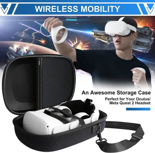 Vista 5 de Funda de viaje para realidad virtual Oculus Quest 2 con correa para el hombro bolsa de viaje para MetaOculus Quest 2 Elite accesorios de auriculares