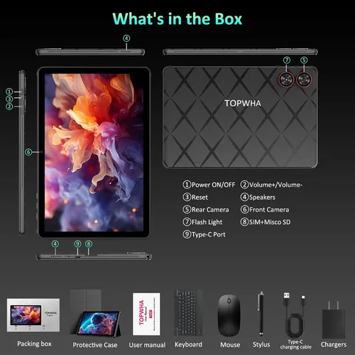 Vista 8 de TOPWAH - Tableta Android de 11 pulgadas con teclado, 36 GB de RAM + 256 GB de ROM (expansión de 1 TB), tabletas de pantalla ISP 2K, 8000 mAh, T606