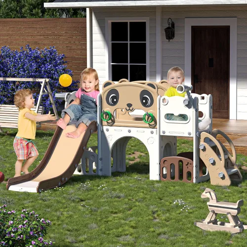 Vista 2 de Nyeekoy - Juego de tobogán y escalador 9 en 1 para niños pequeños, para interiores y exteriores, con aro de baloncesto, telescópico y espacio
