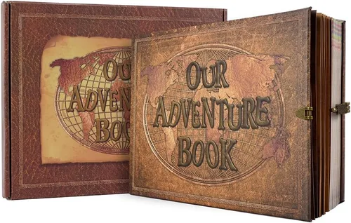 Vista 11 de Álbum de fotos scrapbook de tamaño grande de 12x12 pulgadas, 60 páginas, nuestro libro de aventuras con letras en relieve 3D retro, tapa dura