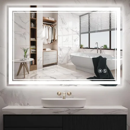 Vista 8 de Paquete de 2 espejos LED de baño de 24 x 36 pulgadas, espejo LED para baño, sin niebla, regulable, 3 colores, espejo de baño con luces, espejo