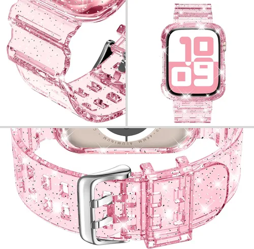 Vista 98 de DABAOZA - Correa transparente compatible con Apple Watch con estuche protector, correa deportiva de TPU con brillo para mujeres y hombres