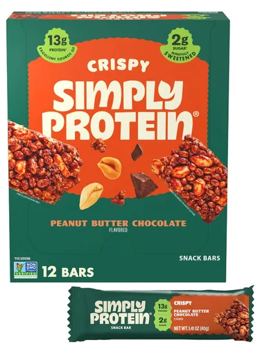 Vista 14 de Simply Protein - Barras crujientes de canela y nuez - Barras de proteínas a base de plantas - Bajo en carbohidratos, bajo en azúcar, alta fibra