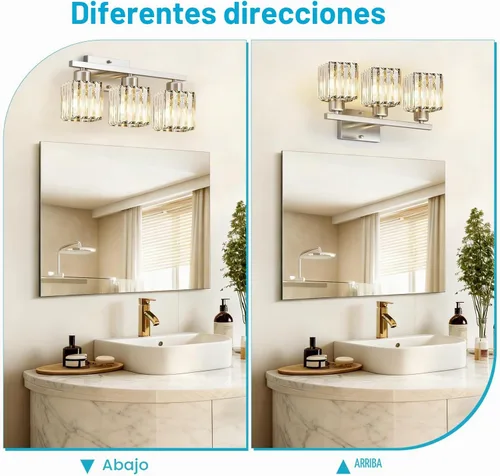 Vista 7 de GOLSPARK Crystal Bathroom Vanity Light, Brushed Nickel, 3 Light, Square