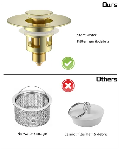 Vista 3 de Hibbent Paquete de 2 Tapones Universales de Todo Metal para Lavabo de Baño para Lavamanos de 1.1''~2.3'', Colador de Desagüe de Lavabo Emergente