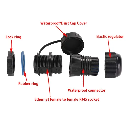 Vista 2 de 5PCS Montaje en Panel RJ45 Conector Impermeable Cat5/5e/6 Ethernet LAN Cable Acoplador con Impermeable/Cubierta de Tapa de Polvo para Red Exterior