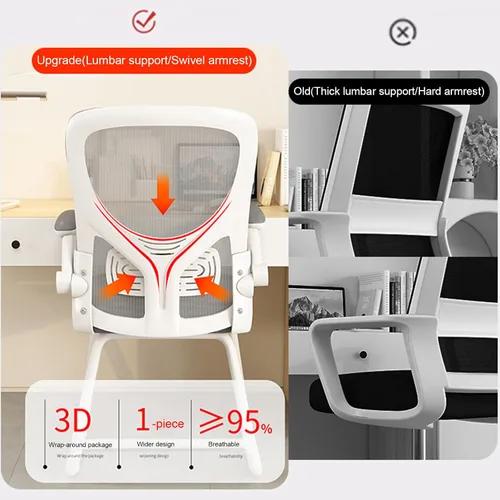 Vista 6 de Silla de oficina ergonómica, silla de escritorio con respaldo de malla alta con reposabrazos abatible de 90°, cómoda silla de trabajo, silla