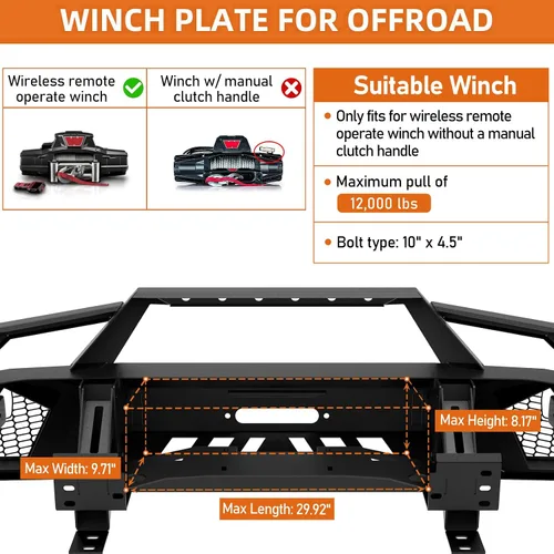 Vista 6 de Hooke Road Parachoques delantero de acero con winchi para Tundra de Toyota 2014 2015 2016 2017 2018 2019 2020 2021