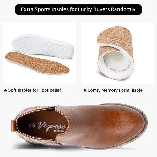 Vista 5 de VEPOSE botas al tobillo para mujer con tacón bajo y grueso, con perforaciones, botas de vaquero