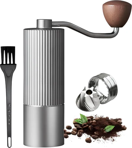 Vista 10 de Molinillo de café manual – Fresa de acero inoxidable de 7 estrellas, 36 ajustes de molienda ajustables, manivela plegable, molinillo de café manual