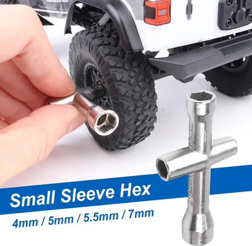 Vista 5 de Bandeja de tornillos RC de aluminio y llave de rueda de 0.669 in y llave hexagonal cruzada pequeña, juego de herramientas de reparación RC para 1/24