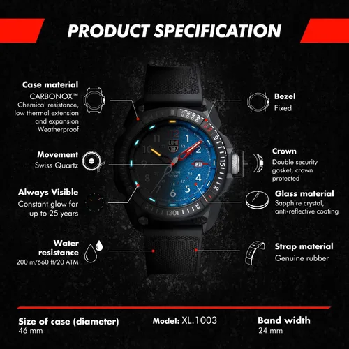 Vista 3 de Luminox ICE-SAR Arctic XL1003 - Reloj militar de 166 pulgadas con función de fecha 6562ft resistente al agua Negro 44 mm Militar