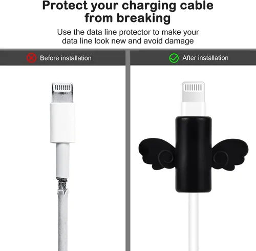 Vista 3 de Protector de cable de dibujos animados para cargador de iPhone, diseño de gato Kawaii 3D, cubierta de cable de línea de datos, protector de cable