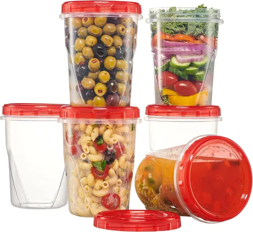 Vista 16 de PLASTICPRO Paquete de 6 recipientes de almacenamiento de alimentos con tapa giratoria con rosca roja, recipientes reutilizables de 4 onzas