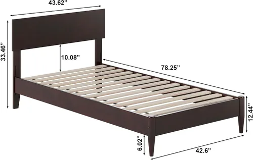 Vista 13 de AFI, Aria - Cama de plataforma moderna de perfil bajo de madera maciza, tamaño individual, color espresso