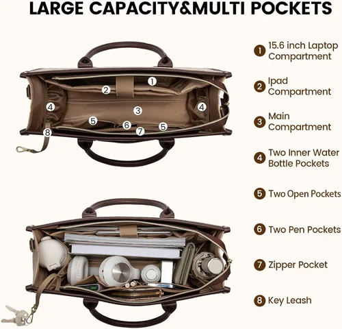 Vista 3 de LOVEVOOK Bolso para laptop y bolsa de mano para mujeres, bolso de trabajo de 15.6 pulgadas, gran bolso profesional para maestra, liviano, bolso