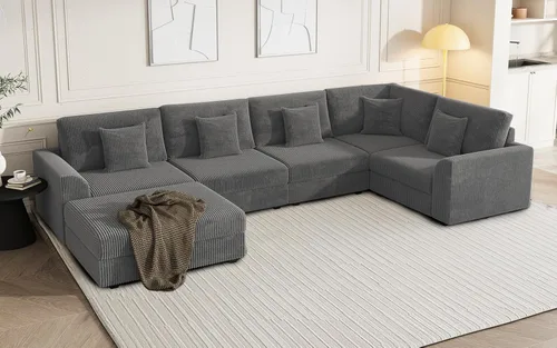 Vista 13 de Sofá seccional modular de 146", en forma de U de gran tamaño, sofá cama convertible, asiento profundo cómodo sofá nube con otomana y 5 almohadas