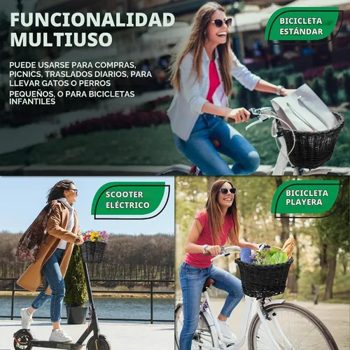 Vista 4 de ProSource Bicycle Front Basket for All Ages, Detachable Bike Basket with Adjustable Straps, Fits Most Bikes, 15LB Capacity Negro