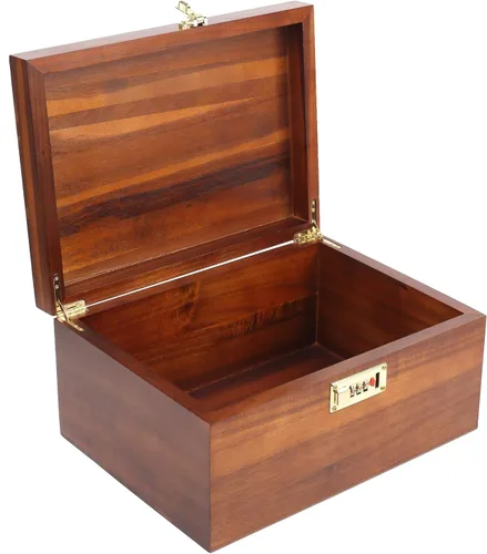 Vista 8 de Caja de almacenamiento grande de madera – Caja de madera con tapa para decoración del hogar, ideal para recuerdos, baratijas, joyas y fotos, 12.5 x