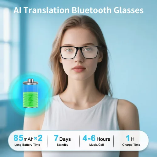 Vista 6 de Lentes inteligentes AI, admiten traducción en tiempo real en 169 idiomas con aplicación, micrófono y altavoces de sonido de oído abierto, traductor