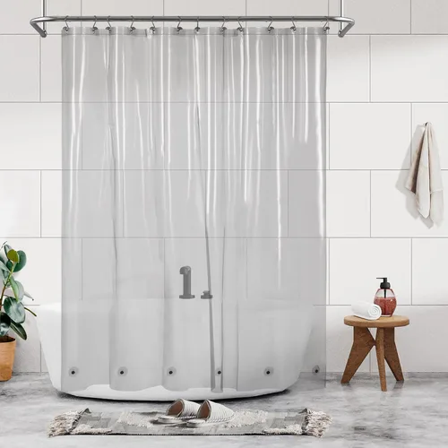 Vista 15 de Barossa Design - Forro de cortina estrecho de PEVA para ducha, con 3 imanes, impermeable, para cabina de baño pequeña, sin PVC, ojales metálicos