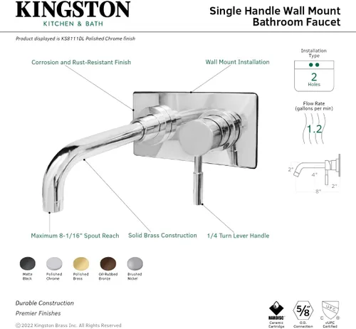 Vista 5 de Kingston Brass KS8118DL - Grifo de baño de montaje en pared de un solo mango, níquel cepillado