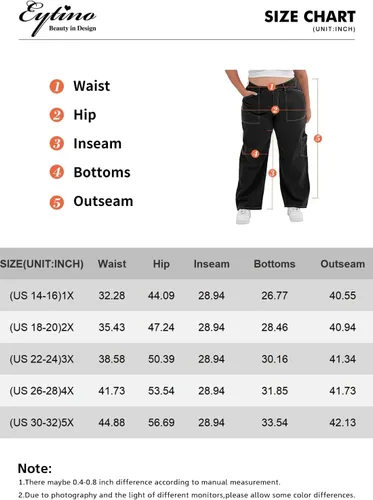 Vista 6 de Eytino Pantalones cargo para mujer, talla grande, cintura alta, elásticos, de pierna ancha, holgados, casuales con bolsillos (1X-5X)